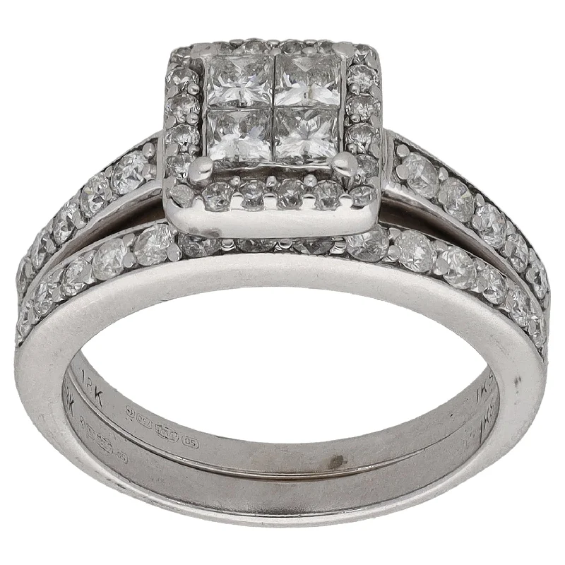 women’s engagement rings with side stones -18ct White Gold 1.08ct Diamond Ring Set Size K