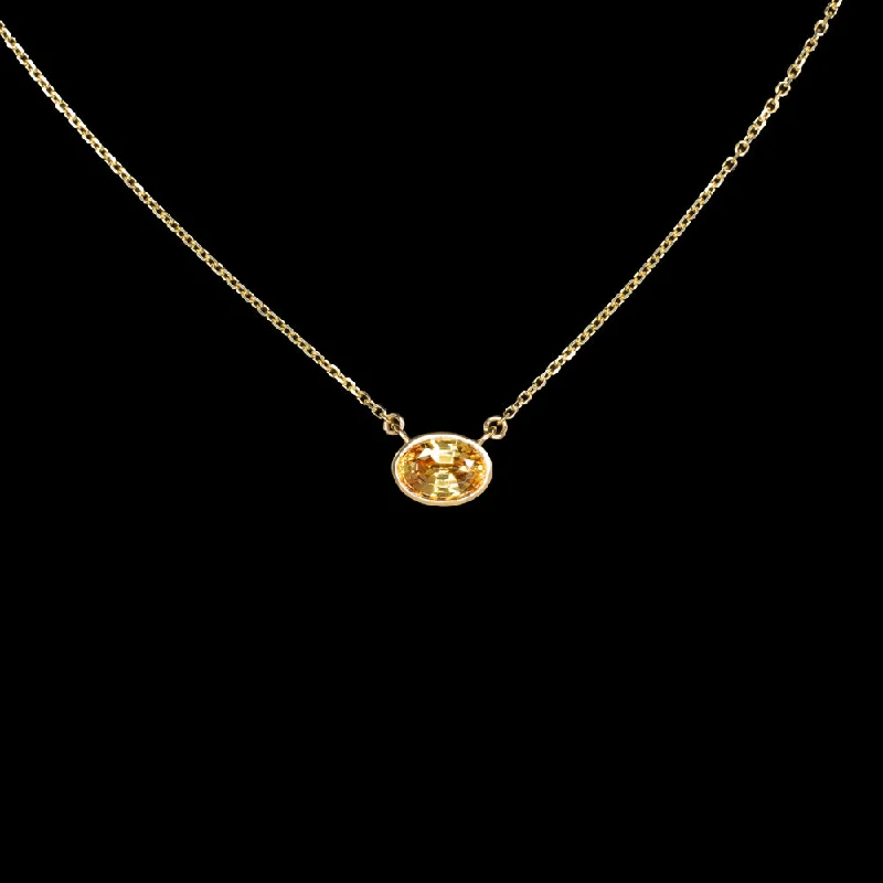 women’s classic gold rings -ORANGE SAPPHIRE PENDANT NECKLACE OVAL BEZEL EAST WEST 14k YELLOW GOLD 1.18ct