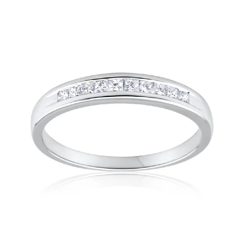 women’s wedding engagement ring bands -9ct White Gold 1/4 Carat Diamond Ring Set With 10 Princess Cut Diamonds