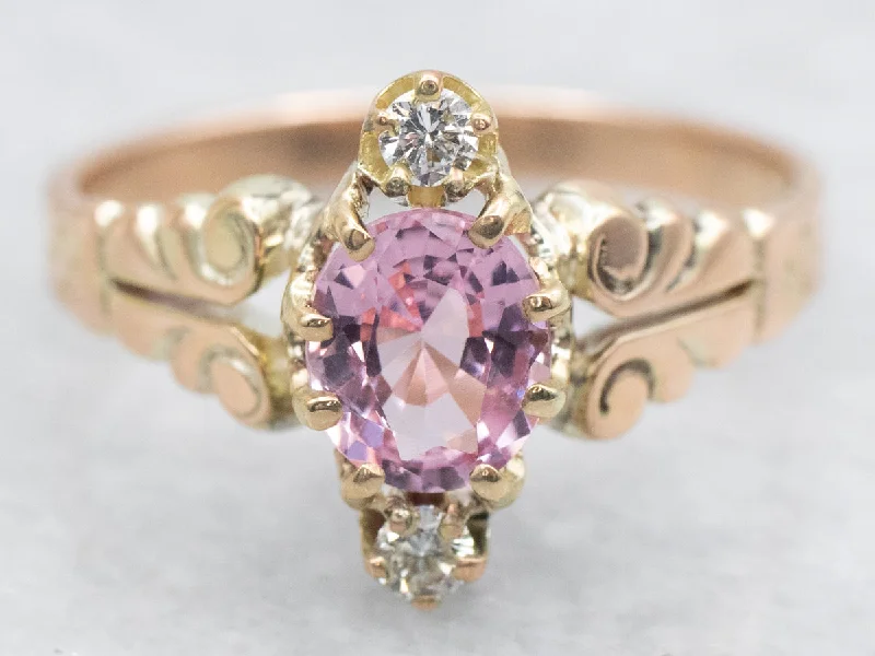 women’s gemstone engagement rings -Antique Fancy Cut Pink Spinel and Diamond Ring