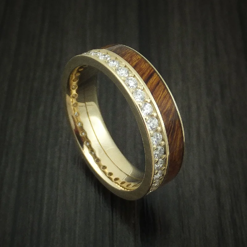 women’s two-tone engagement rings -14K Yellow Gold Eternity Diamond Band with Desert Ironwood Burl Inlay Custom Made Ring