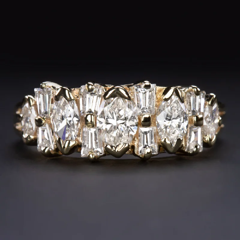 women’s statement diamond rings -1.5ct NATURAL DIAMOND VINTAGE COCKTAIL BAND 14k YELLOW GOLD RING CLUSTER ESTATE