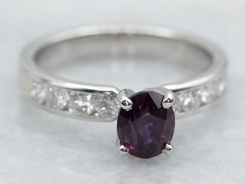 women’s affordable diamond engagement rings -Platinum Ruby and Diamond Ring