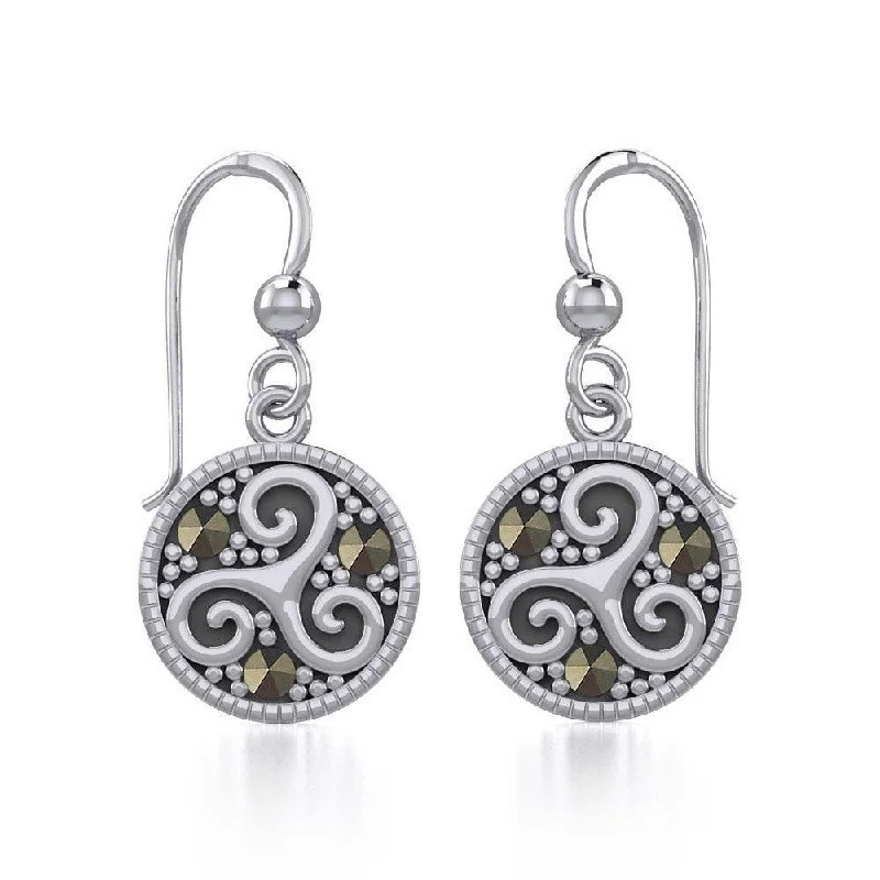 women’s vintage stud earrings -Celtic Spiral Triskele Silver Earrings with marcasite TER1827