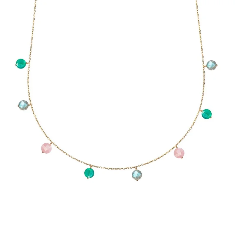 women’s elegant necklaces -Pop Galaxy Necklace Agate, Labradorite, Guava Quartz - 18k Gold