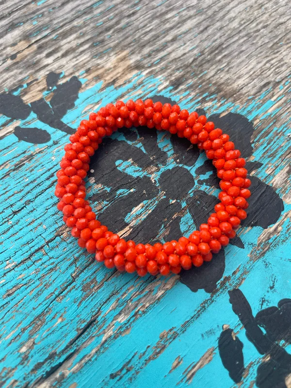 women’s wide bangles -Orange Beaded Stretchy Bracelet