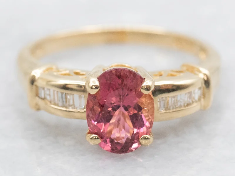 women’s split shank engagement rings -Modern Gold Pink Tourmaline and Diamond Ring