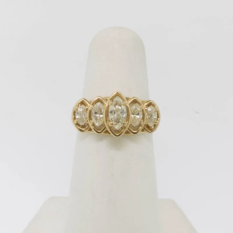 women’s classic engagement rings -14K Yellow Gold Marquise Diamond Ring (5) Diamonds 1 CTTW Size 5.25 (Estate)