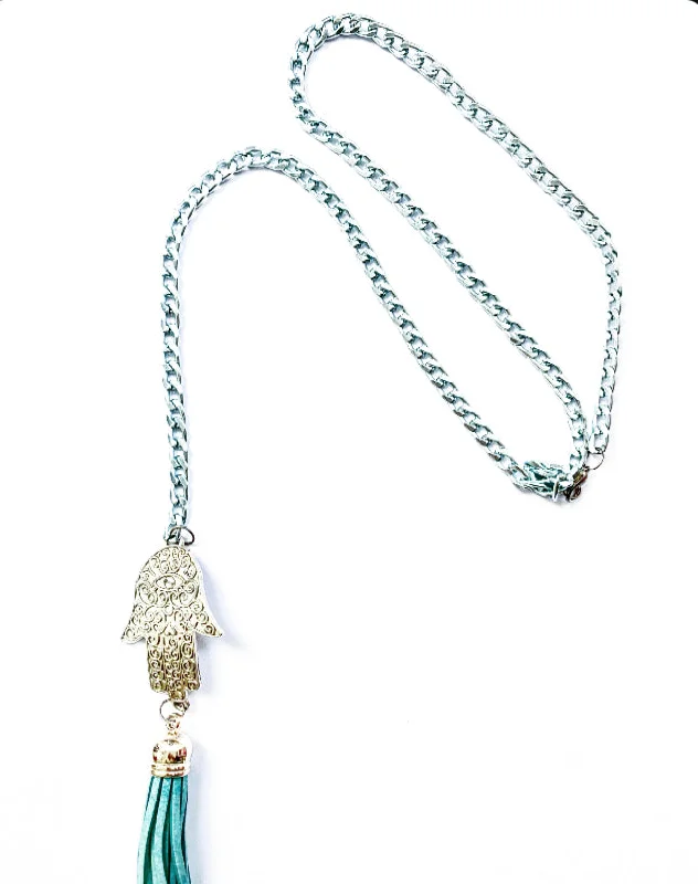 women’s layered necklaces -Back Drop Hamsa Hand Necklace