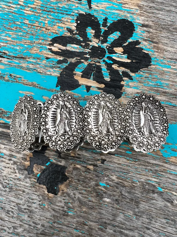 vintage bangles for women -Virgen de Guadalupe Fashion Silver Stretch Bracelet