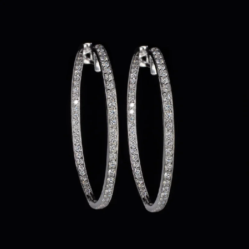 women’s simple wedding rings -1.75ct NATURAL DIAMOND IN AND OUT HOOP EARRINGS ROUND CUT 14k WHITE GOLD CLASSIC