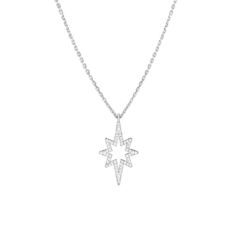 women’s pendant necklaces -Diamond Star Necklace - 18k White Gold