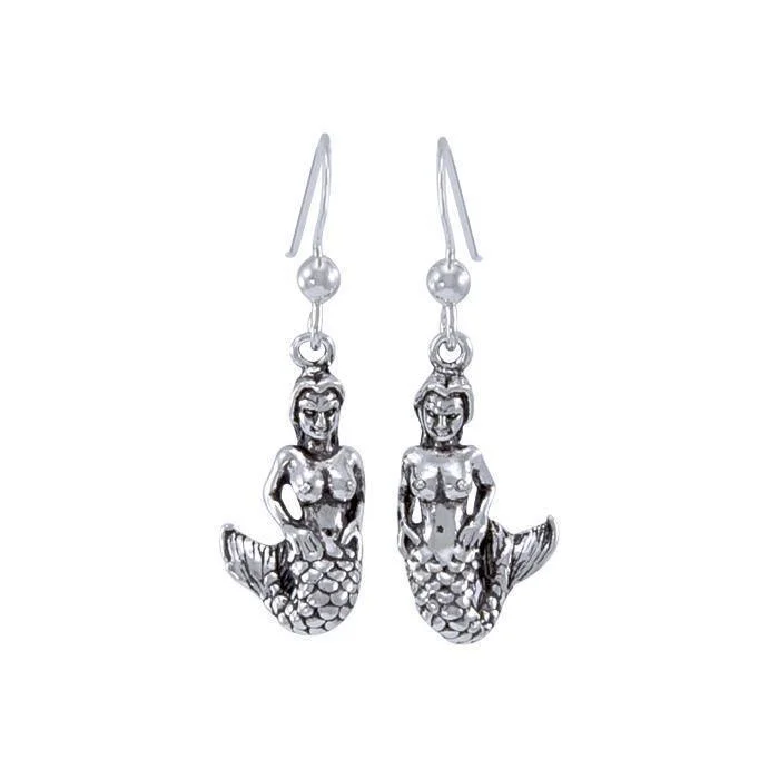 women’s gold chandelier earrings -Silver Mermaid Earrings TE969