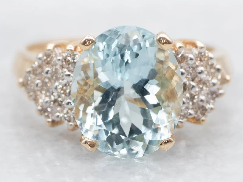 women’s classic gold engagement rings -Lovely Aquamarine and Diamond Ring