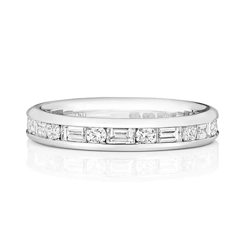 women’s gemstone engagement rings -18ct White Gold Baguette and Round Diamond Ring