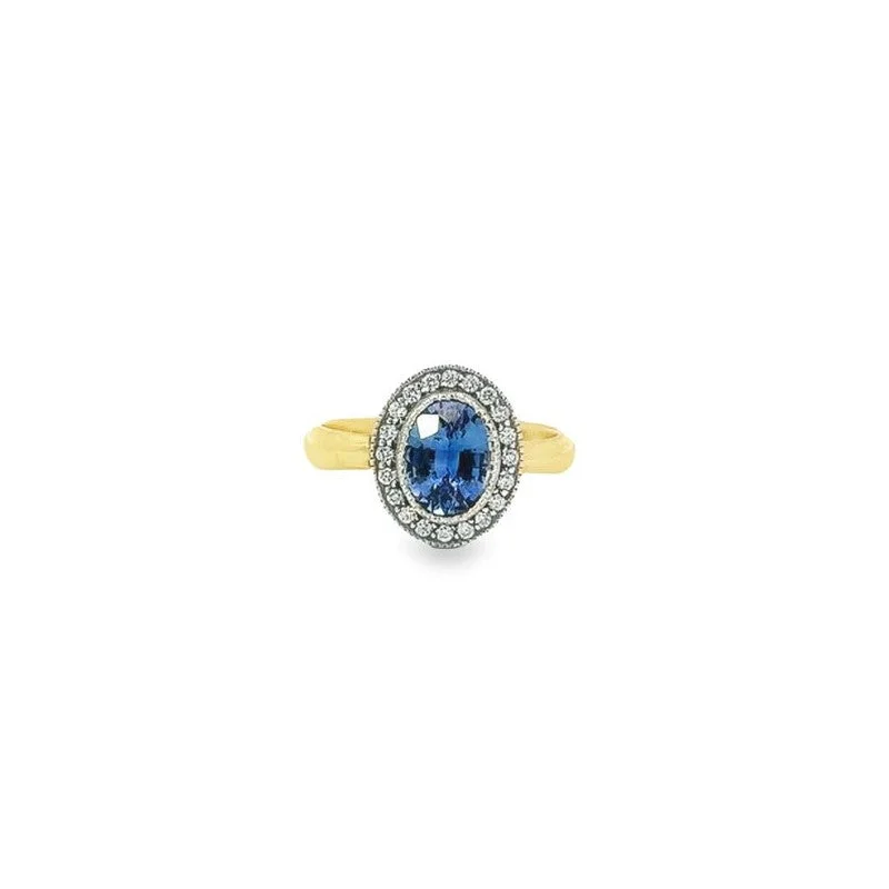 women’s bold engagement rings -18K & Silver Blue Sapphire & Diamond Ring