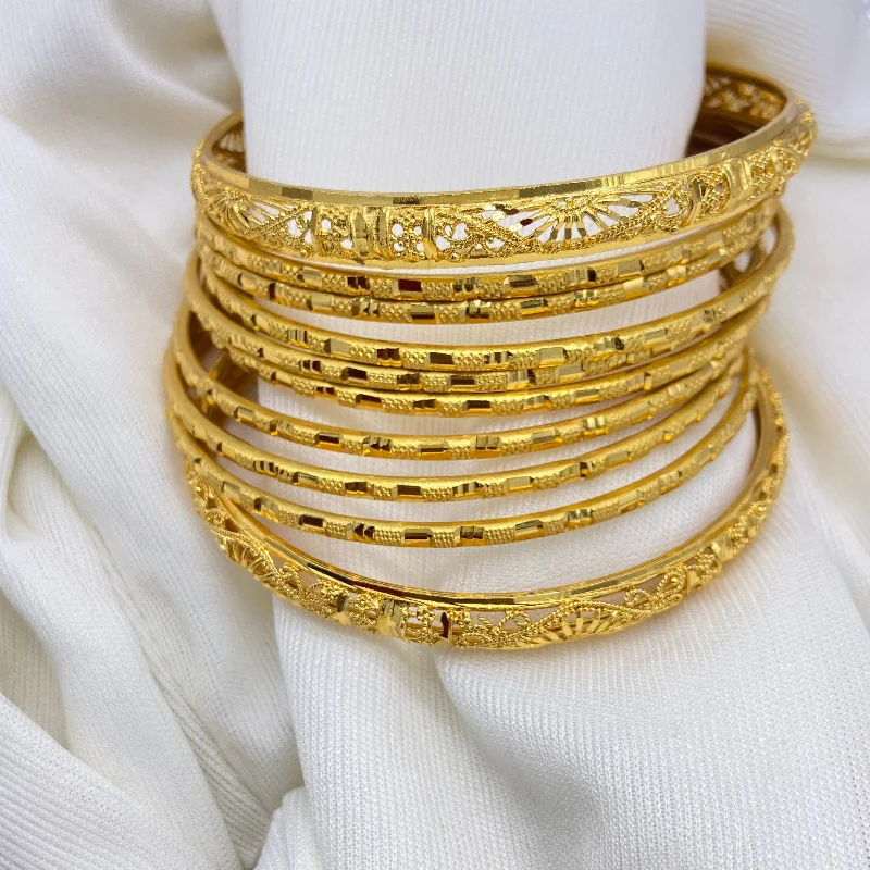 bracelet sets for women -Plain Gold Bunch Bangles 8+2 pcs.