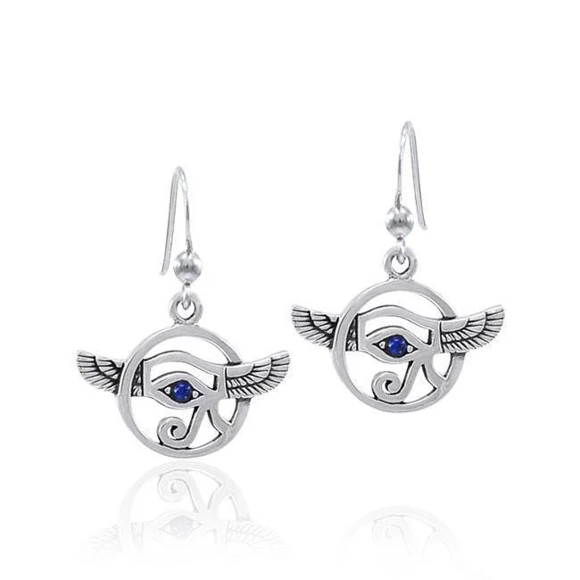 women’s gemstone earrings -Winged Eye of Horus Silver Earrings TER1566