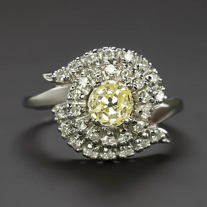 women’s engagement rings -1.24ct OLD MINE CUT DIAMOND COCKTAIL RING FANCY LIGHT YELLOW VINTAGE STATEMENT