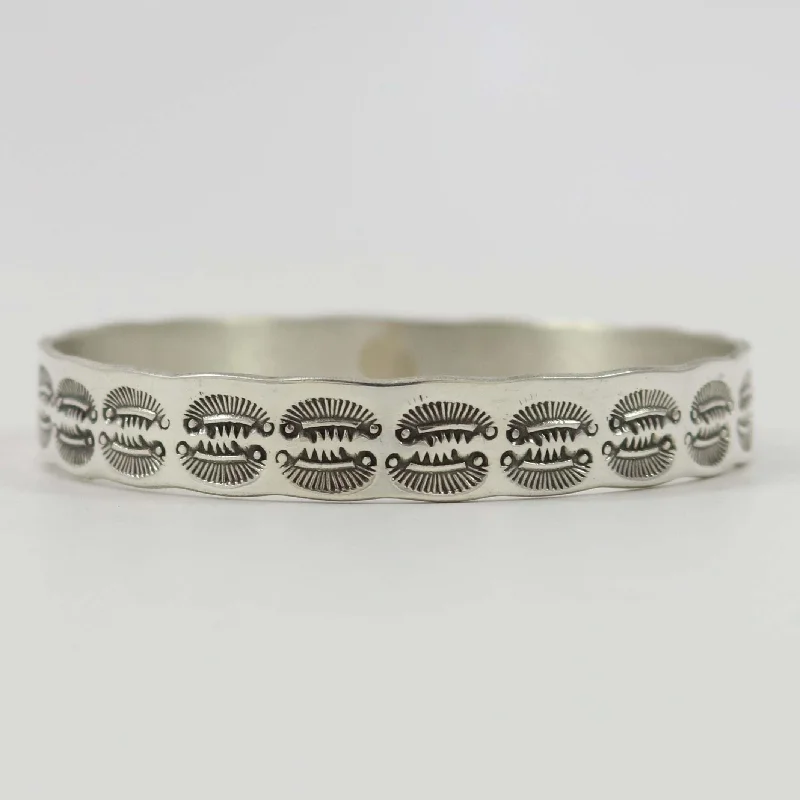 women’s leather bracelets -Stamped Silver Bangle