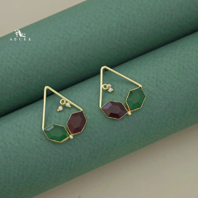 gold earrings for women -Glossy Dual Hexa Pearl Earring