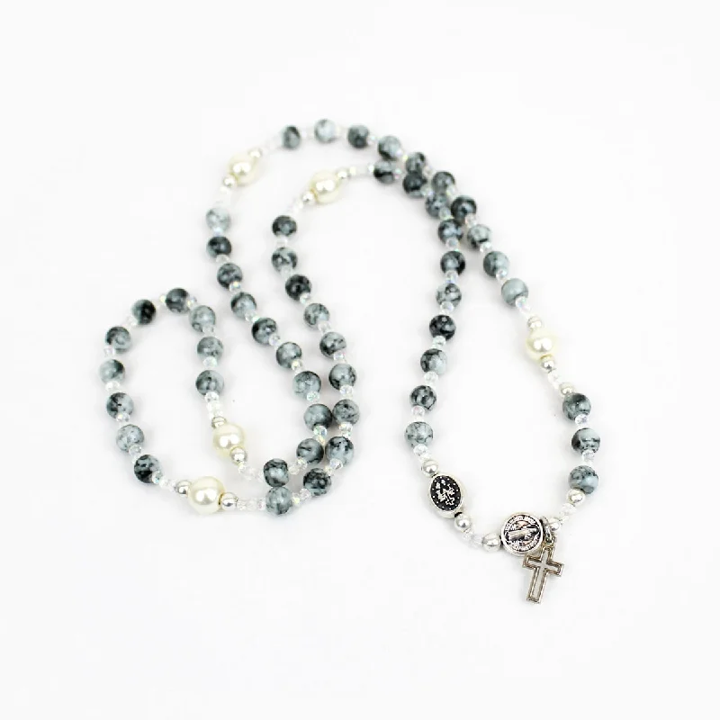 women’s mixed metal bracelets -Rosary Wrap Bracelet - Grey