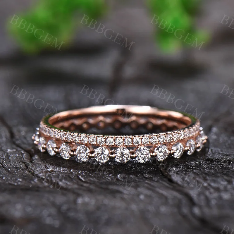 vintage rings for women -2MM Moissanite Full Eternity Band Solid Yellow Gold Antique Ring for Women