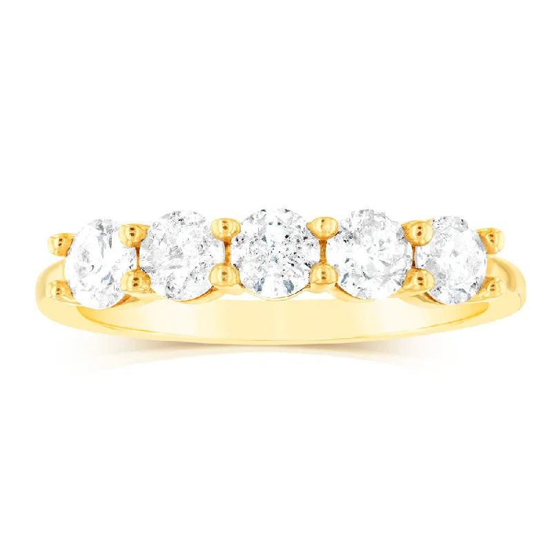 gold engagement rings for women -14ct Yellow Gold 0.95 Carat Diamond Eternity Ring with 5 Round Brilliant Cut Diamonds