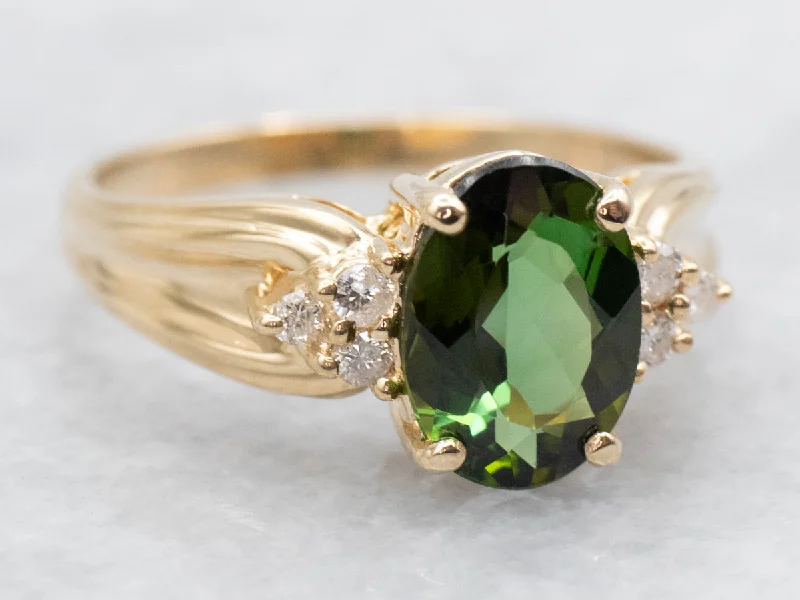 women’s antique diamond engagement rings -Green Tourmaline and Diamond Ring