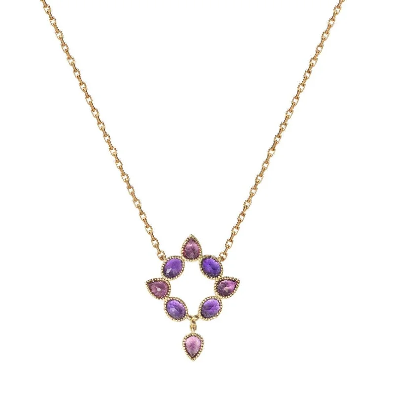 women’s birthstone pendant necklaces -Color Nova Crown Necklace - 18k Gold Pink Garnet and Amethyst