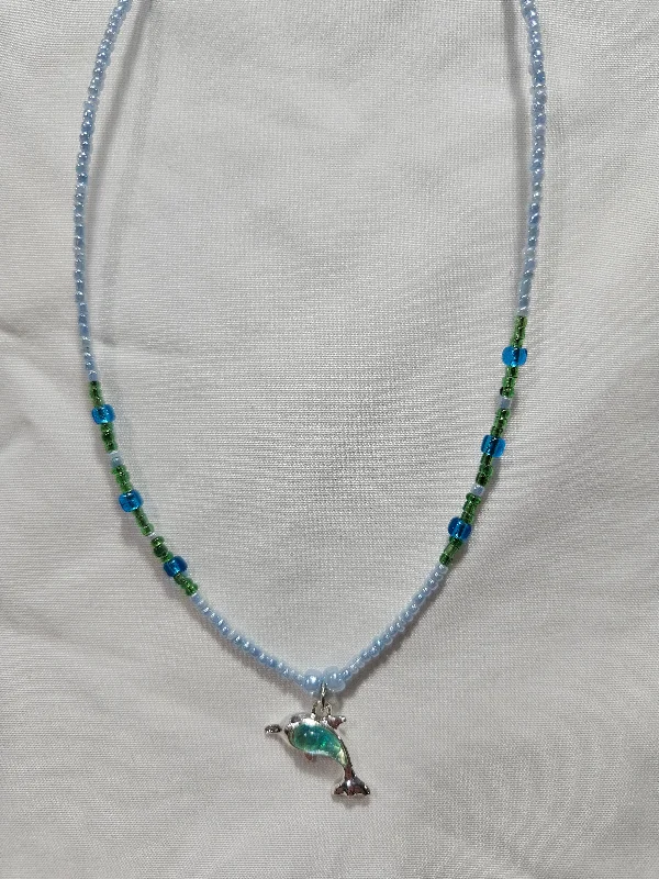 Light Blue and Green beads with Blue Dolphin