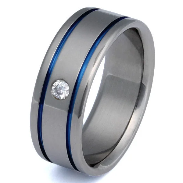 women’s vintage rose gold engagement rings -Titanium Diamond Ring with Blue Inlays s2