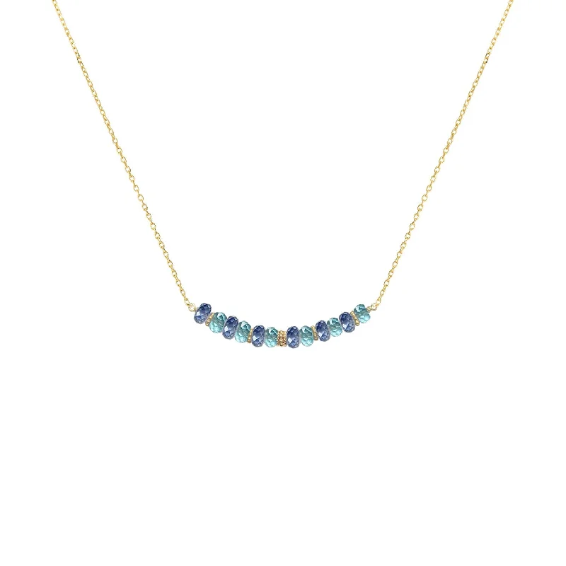 women’s infinity pendant necklaces -Boho Bar choker Necklace Blue Sapphire and Apatite - 18k Gold - Limited Edition