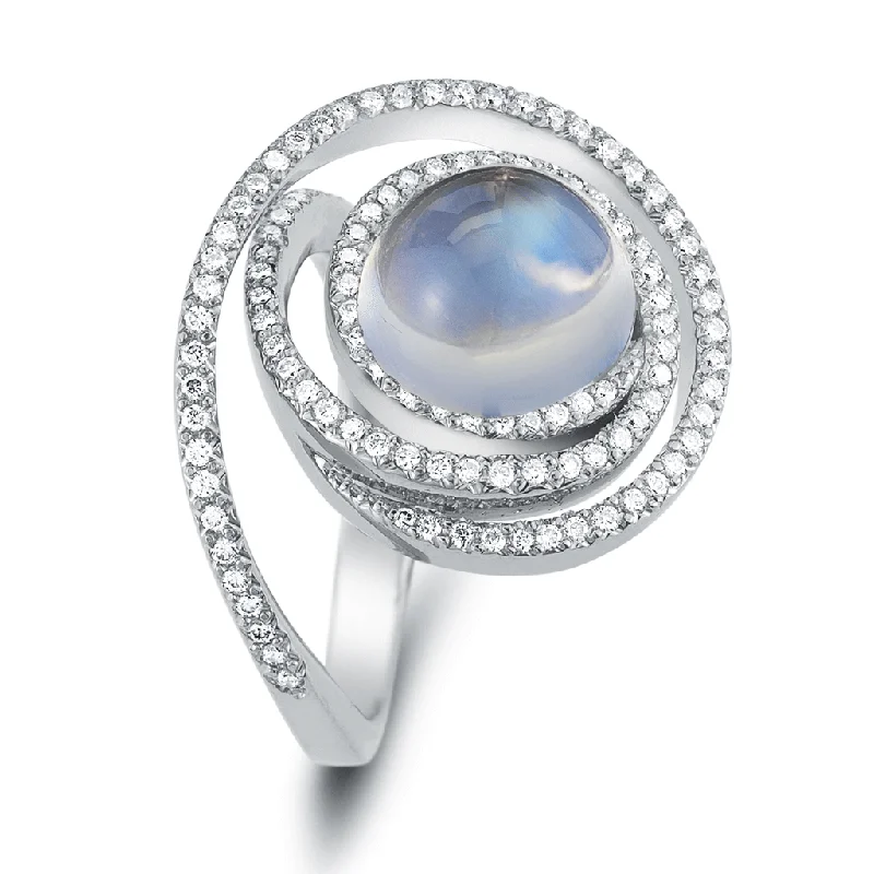 women’s pear-shaped engagement rings -Rainbow Moonstone and Diamond Ring