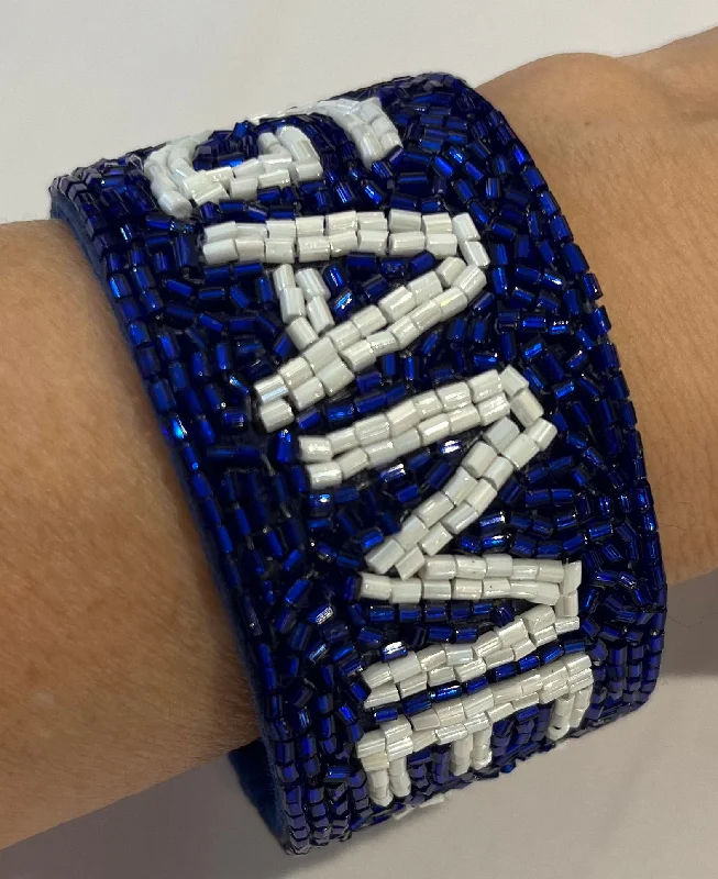 women’s mixed metal bracelets -Royal Blue & White Game Day Beaded Cuff Bracelet