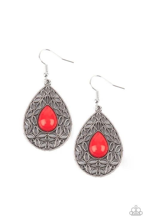 women’s art deco earrings -Fanciful Droplets Red Earring