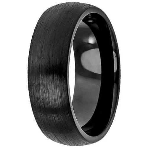 custom rings for women -Mens Wedding Tungsten Band Brushed Black Classic Domed  4mm -12mm