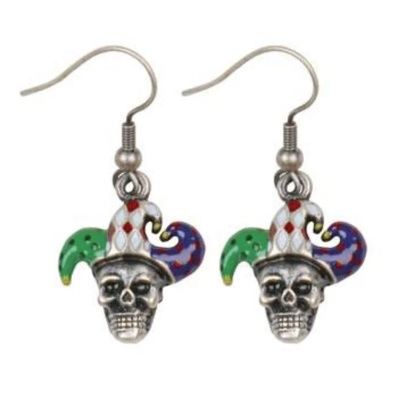 women’s flower earrings -Skull Jester Earrings