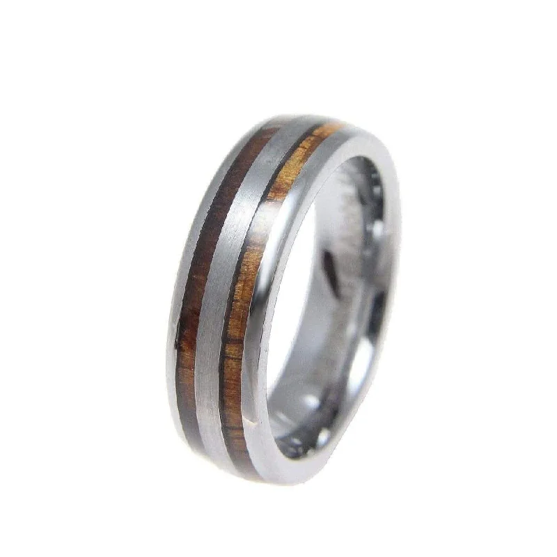 women’s simple wedding rings -Andie Tungsten Wedding Band Hawaiian Koa Wood Inlay Comfort Fit - 6mm