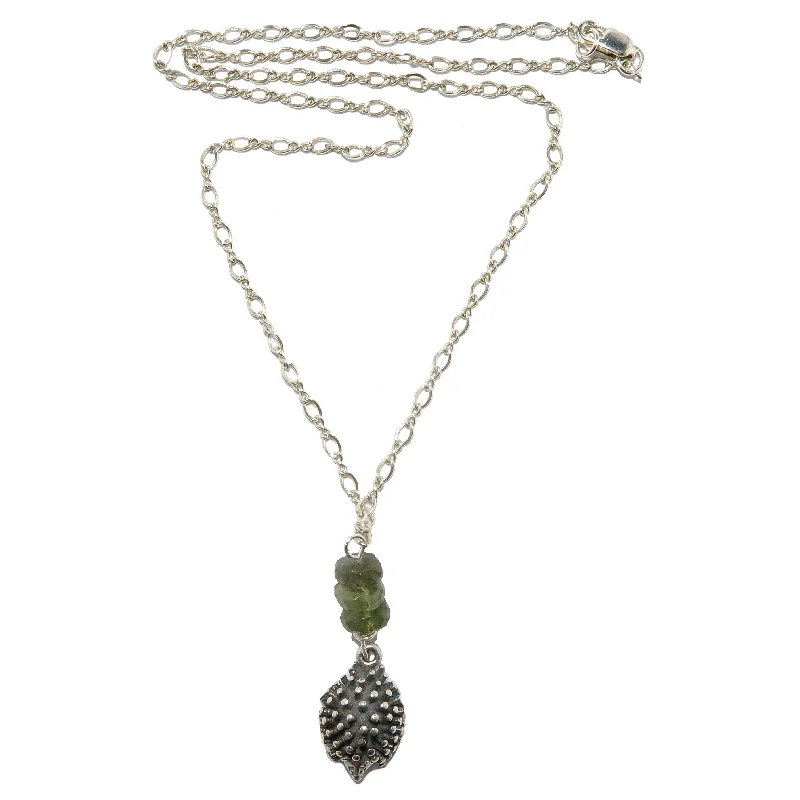 women’s infinity pendant necklaces -Moldavite Necklace Friendly Hedgehog Sterling Silver