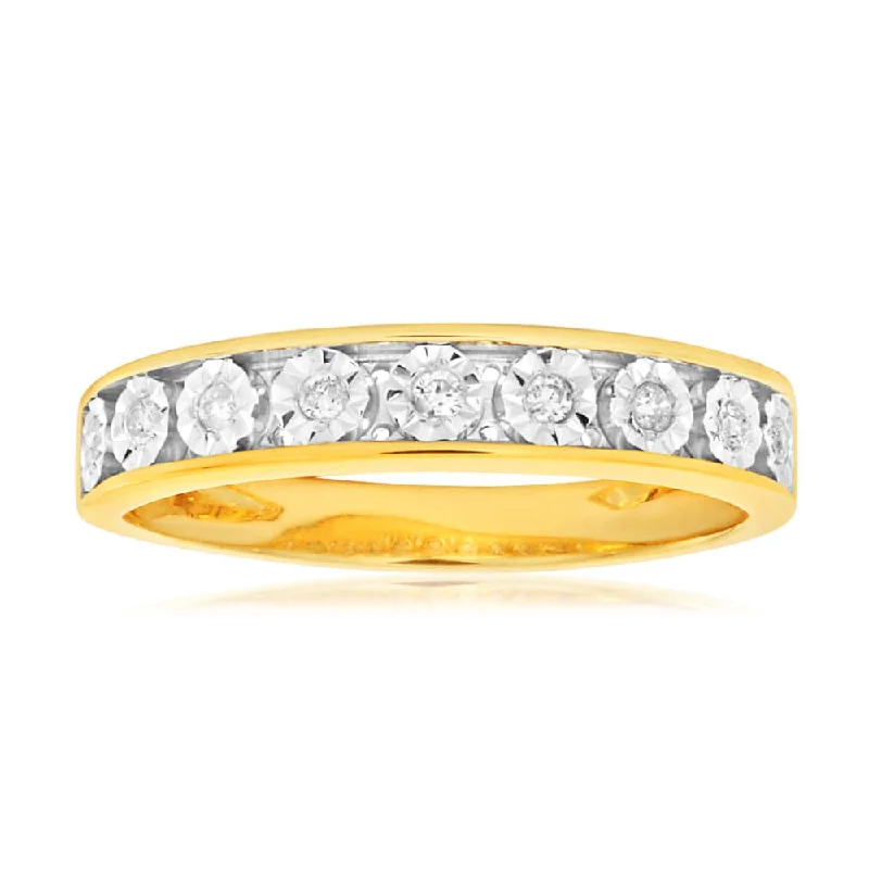 women’s custom sapphire engagement rings -9ct Yellow Gold Diamond Ring Set with 9 Stunning Brilliant Diamonds