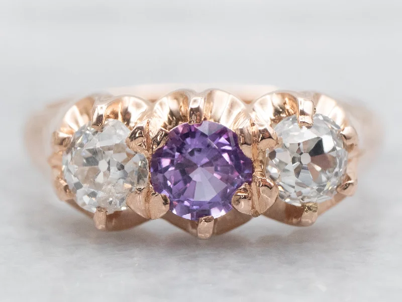 women’s affordable solitaire engagement rings -Victorian Rose Gold Pink Sapphire and Old Mine Cut Diamond Ring