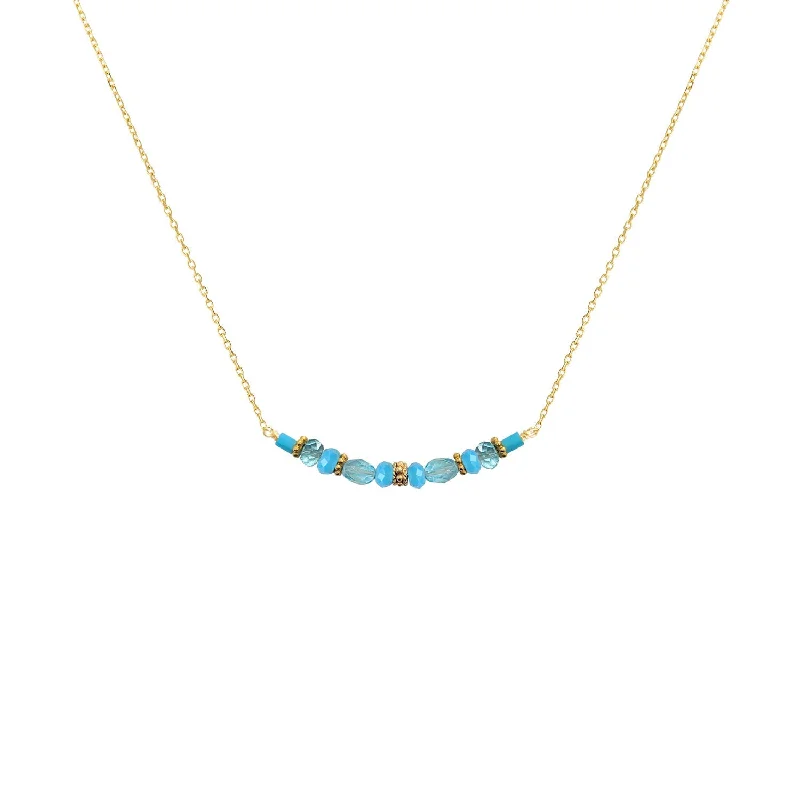 women’s chakra necklaces -Boho Bar choker Necklace Turquoise and Apatite - 18k Gold - Limited Edition