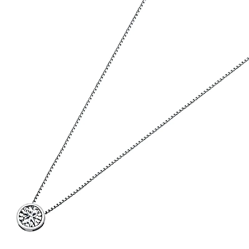 silver necklaces for women -Brilliant Cut Bezel Set Pendant Necklace, 925 Sterling Silver