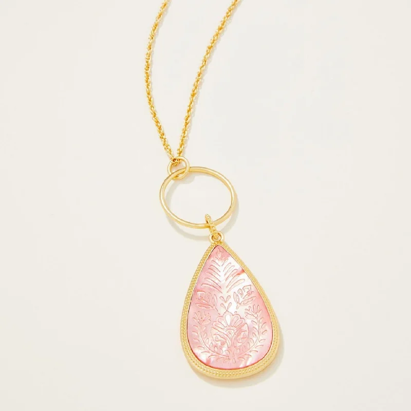 women’s unique pendant necklaces -Willa Carved Necklace - 30" Pink Mother-of-Pearl