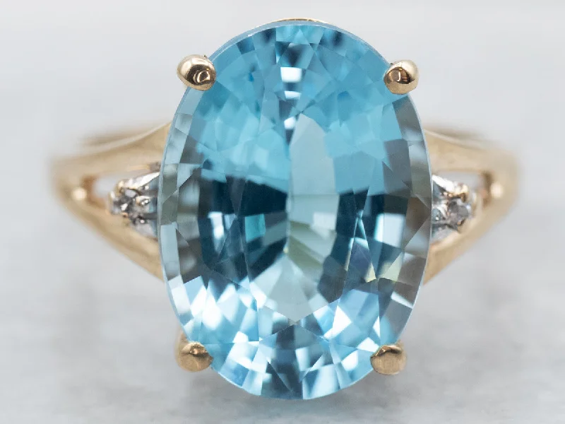 women’s sapphire and diamond engagement rings -Gold Blue Topaz and Diamond Ring