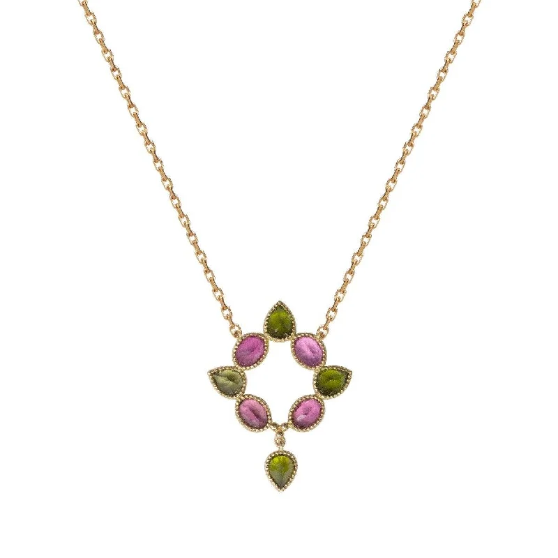 women’s necklace sets -Color Nova Crown Necklace - 18k Gold Pink & Green Tourmaline