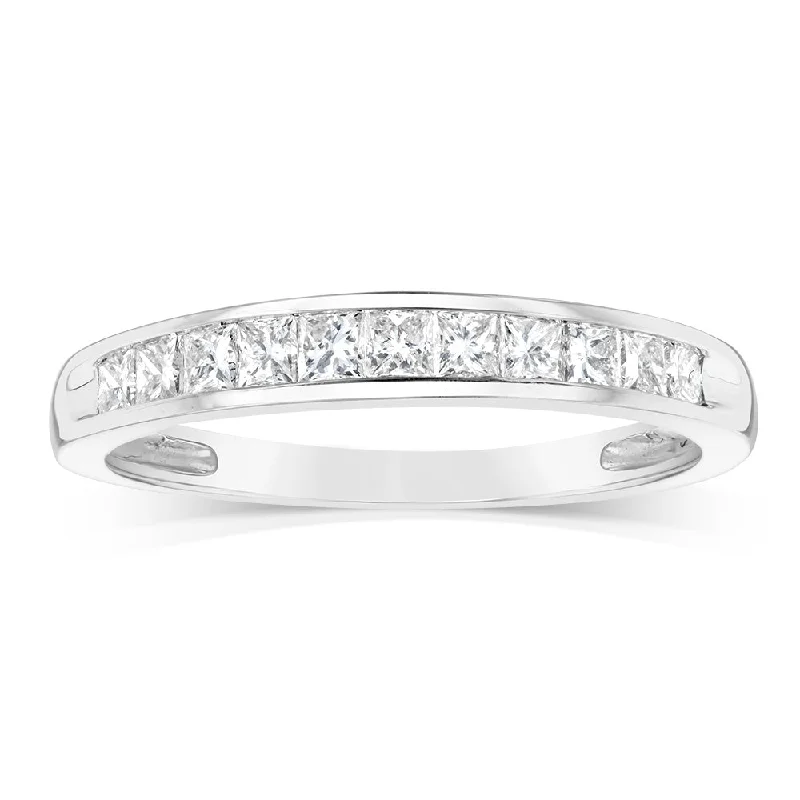 luxury engagement rings for women -10ct White Gold 0.45 Carat Diamond Eternity Ring with Princess Cut Diamonds