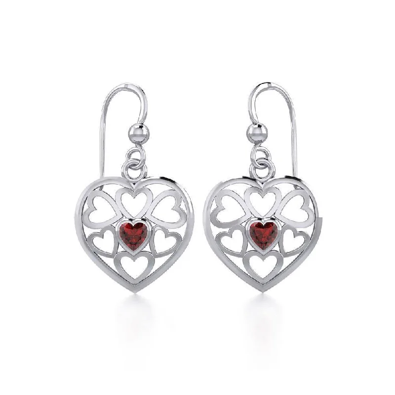 women’s diamond stud earrings -Hearts in Heart Sterling Silver Earrings with Gemstone TER1792