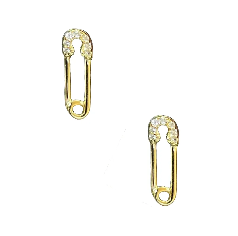 women’s bold stud earrings -Mini Safety Pin Earrings - Gold